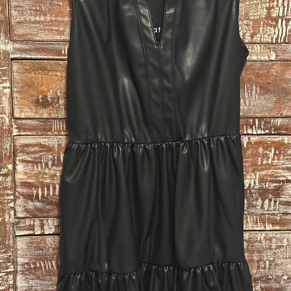 Fate Black Faux Leather Sleeveless Dress